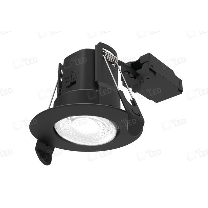 Atom Adjustable 5W IP65 CCT Selectable Dimmable LED Fire Rated Downlight Carbon Black Finish