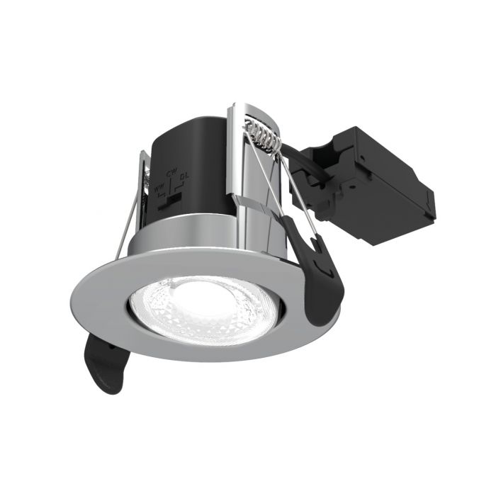 Atom Adjustable 5W IP65 CCT Selectable Dimmable LED Fire Rated Downlight Polished Chrome Finish