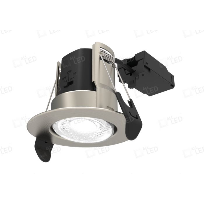Atom Adjustable 5W IP65 CCT Selectable Dimmable LED Fire Rated Downlight Satin Nickel Finish