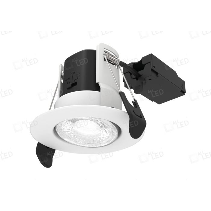 Atom Adjustable 5W IP65 CCT Selectable Dimmable LED Fire Rated Downlight Polar White Finish