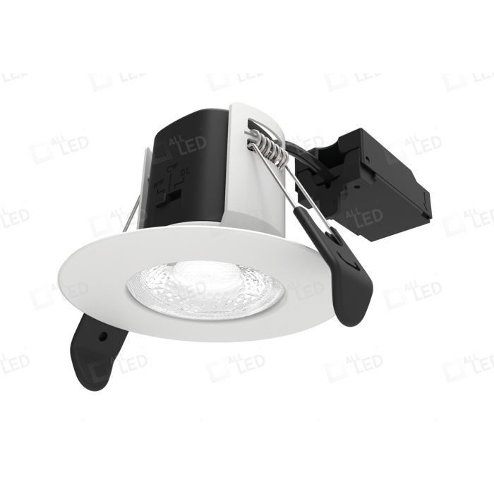 Atom Fixed 5W IP65 CCT Selectable Dimmable LED Fire Rated Downlight Polar White Finish